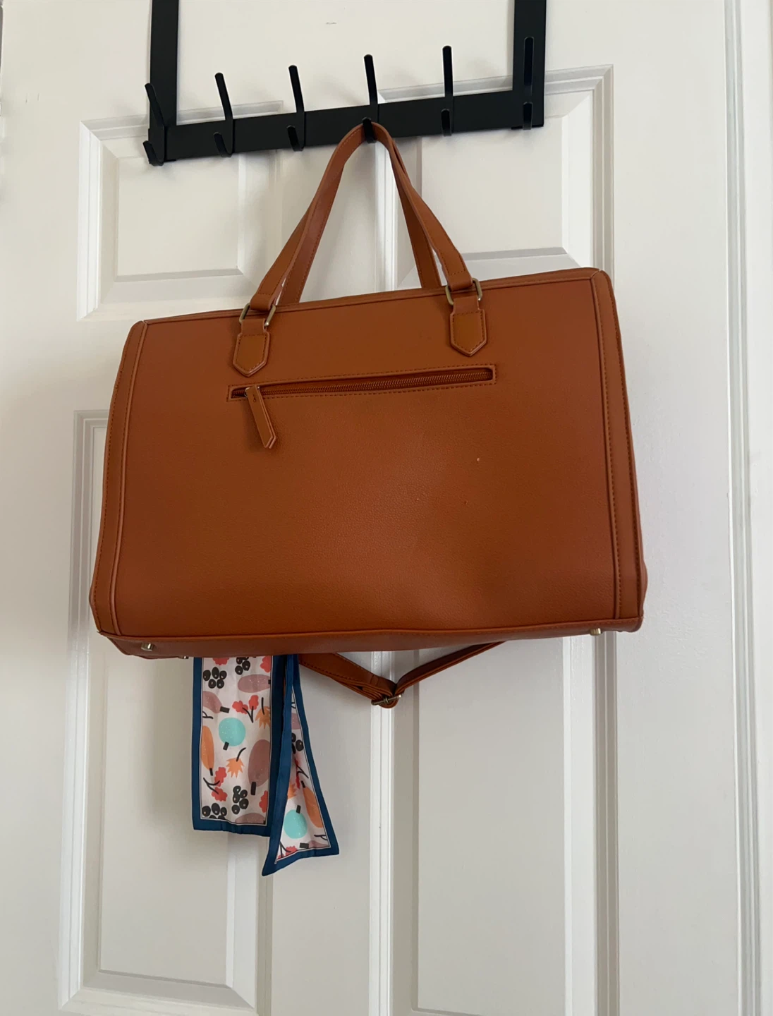 Brown Faux Leather Tote Bag with Scarf - photo 2