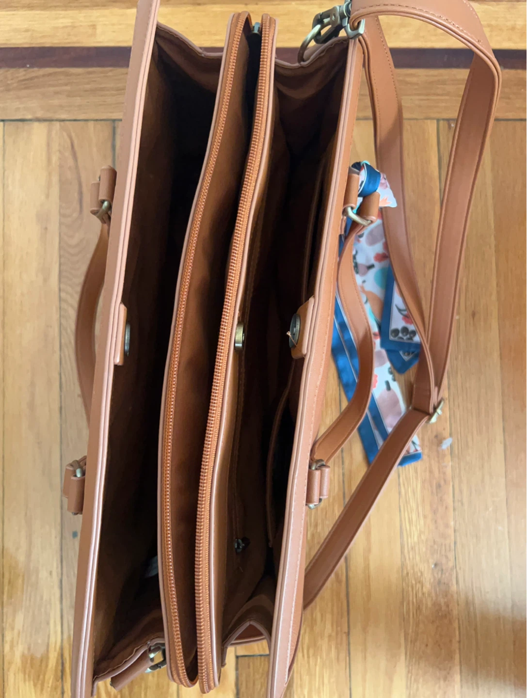 Brown Faux Leather Tote Bag with Scarf - photo 3