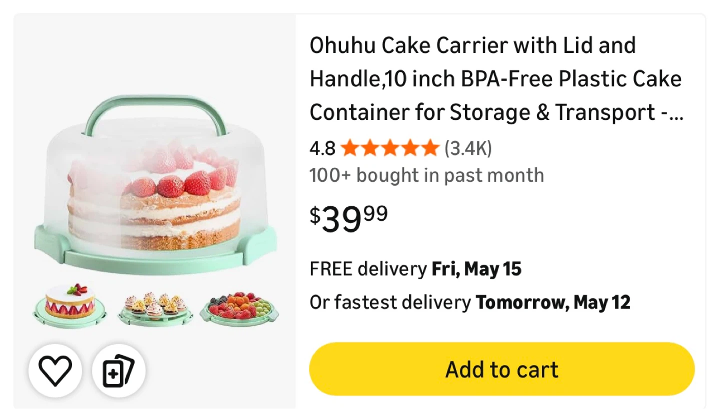 Ohuhu 10 inch BPA-Free Plastic Cake Carrier with Lid and Handle - photo 3
