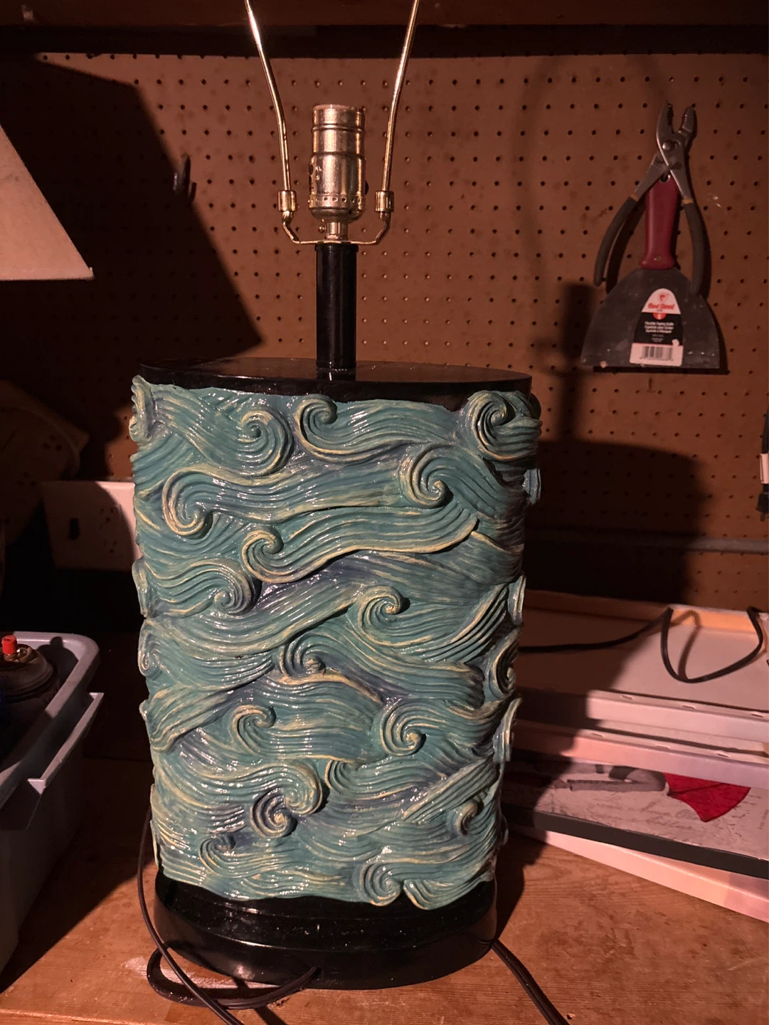 Blue Ceramic Table Lamp with Wave Design