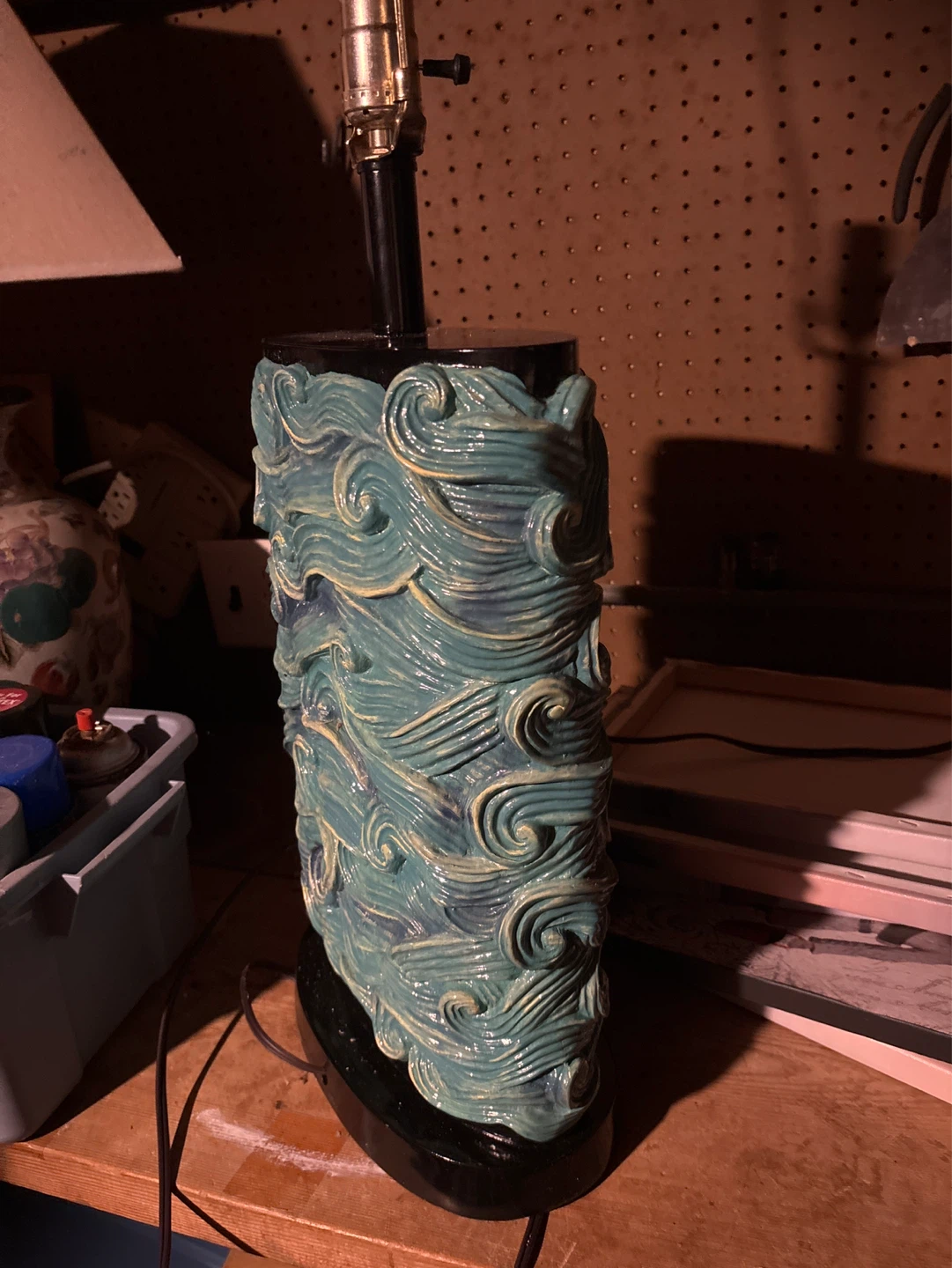 Blue Ceramic Table Lamp with Wave Design - photo 2