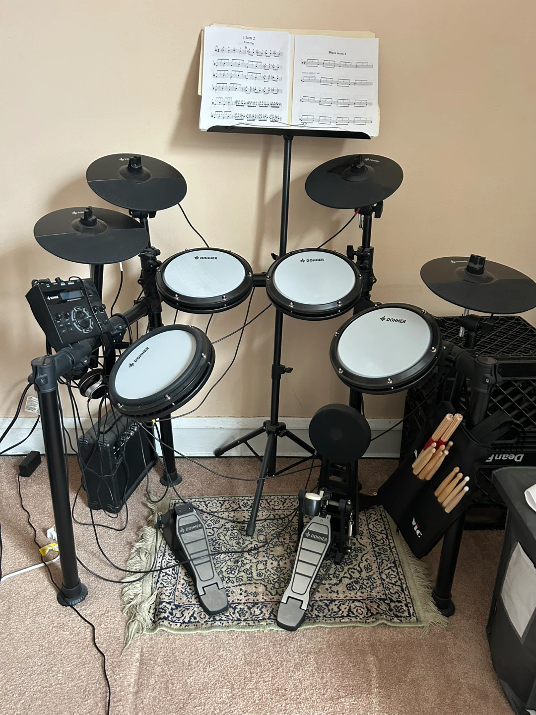 Donner DED-200 Electronic Drum Set with Cowbell & Bracket