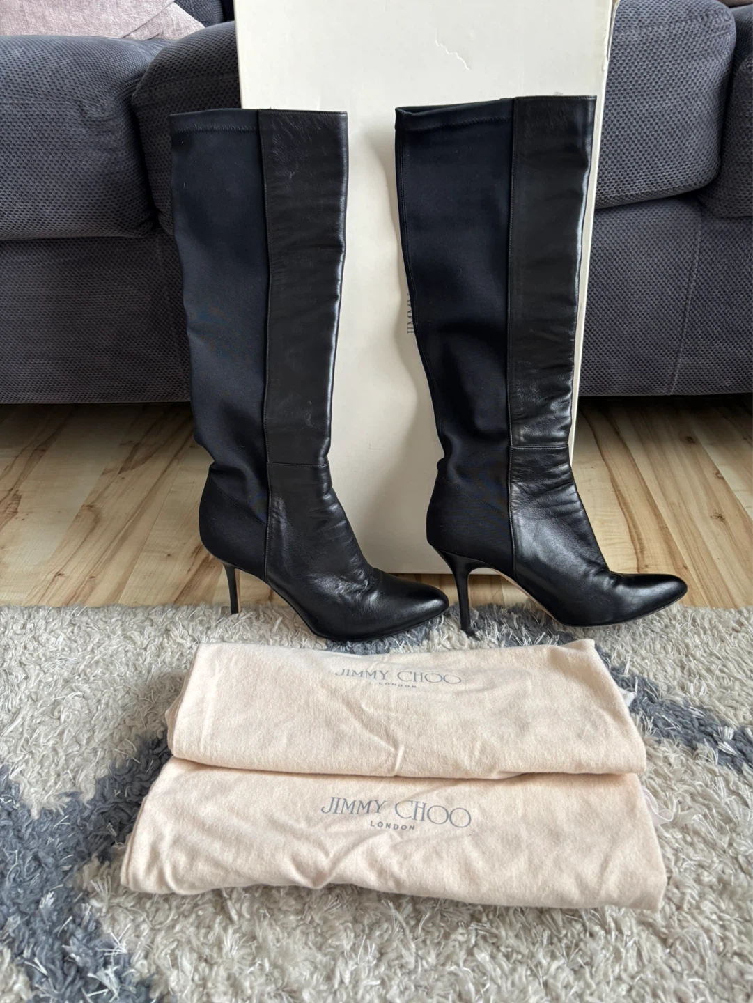 Jimmy Choo Black Leather Knee-High Boots