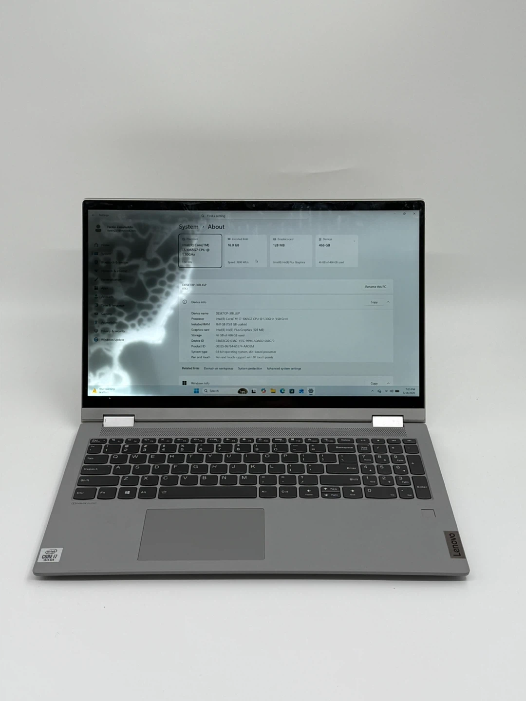 Touchscreen Lenovo Flex 5 15" Laptop 16 GB 500 SSD