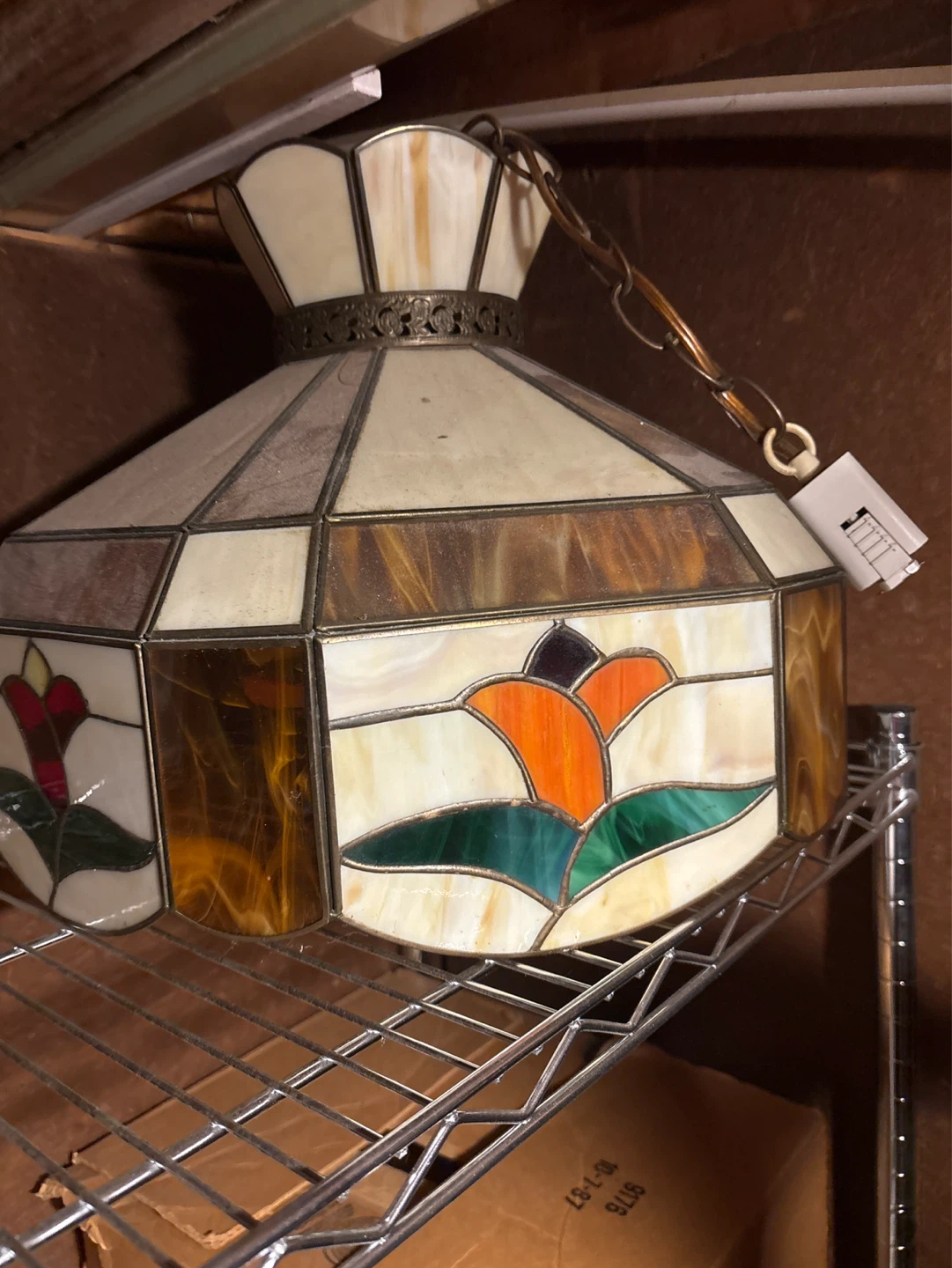 Vintage Stained Glass Hanging Lamp