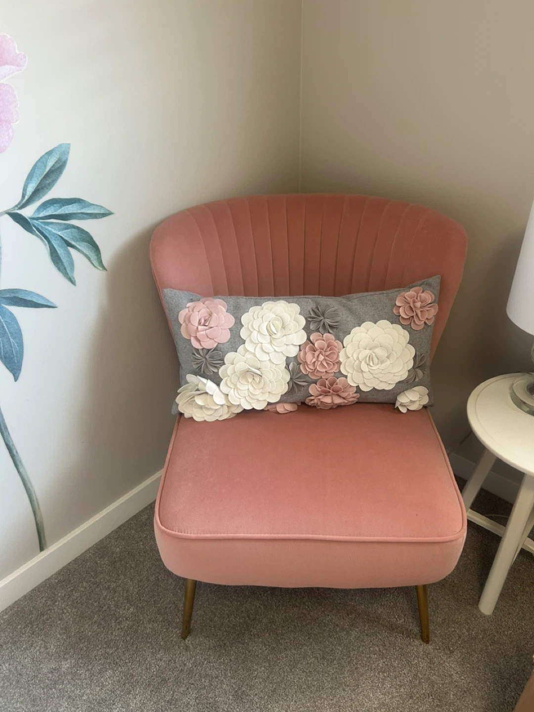 Decorative Throw Pillow with Floral Appliques