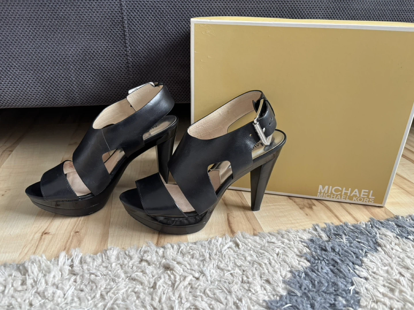 Michael Kors Black Leather Platform Heels with Box