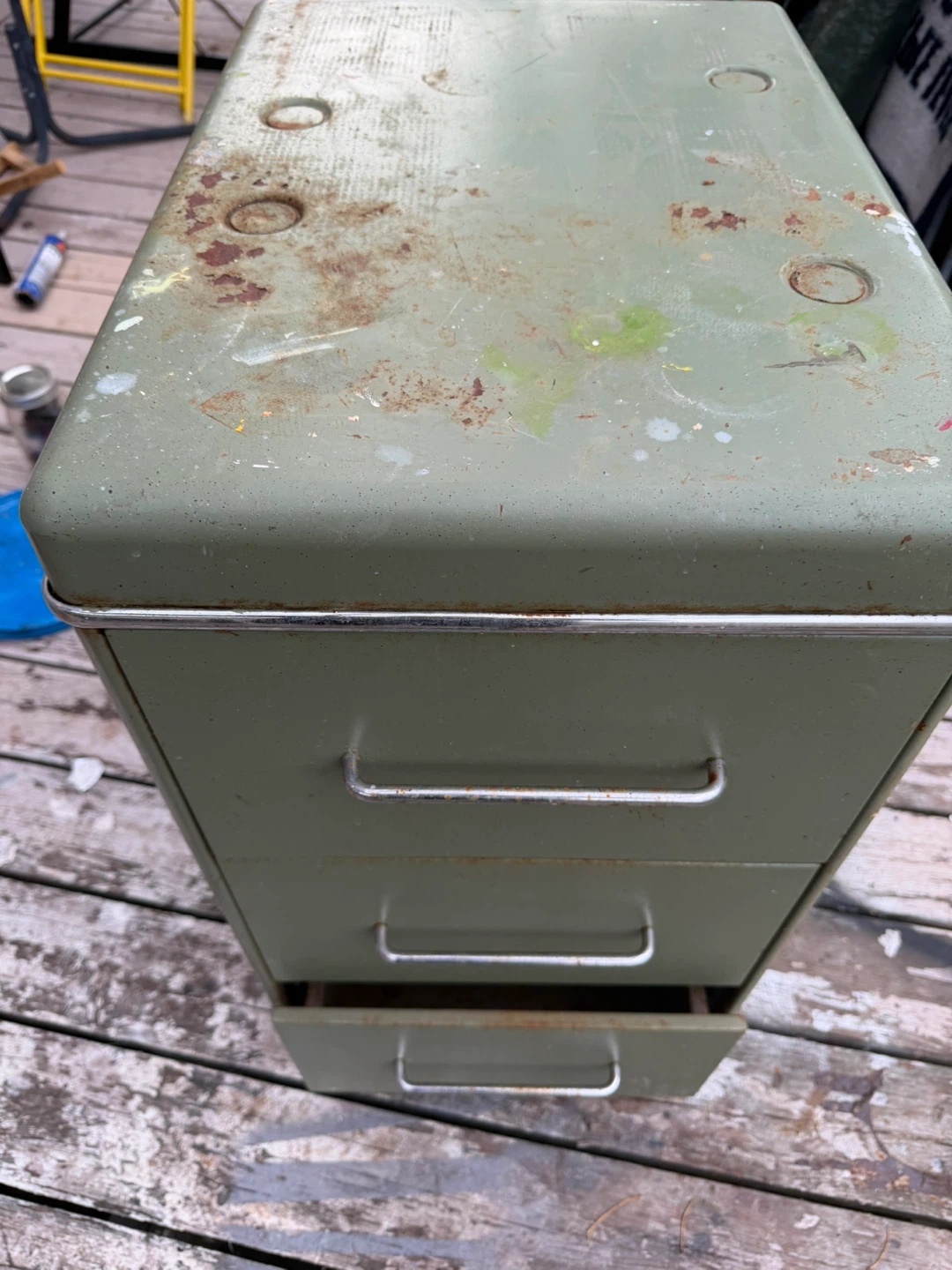 Vintage Metal 3-Drawer Filing Cabinet - Green