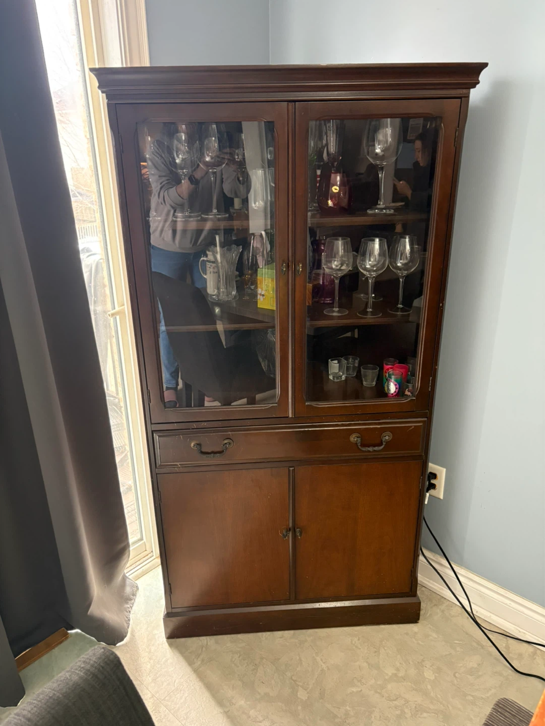 Wooden Display Cabinet with Glass Doors