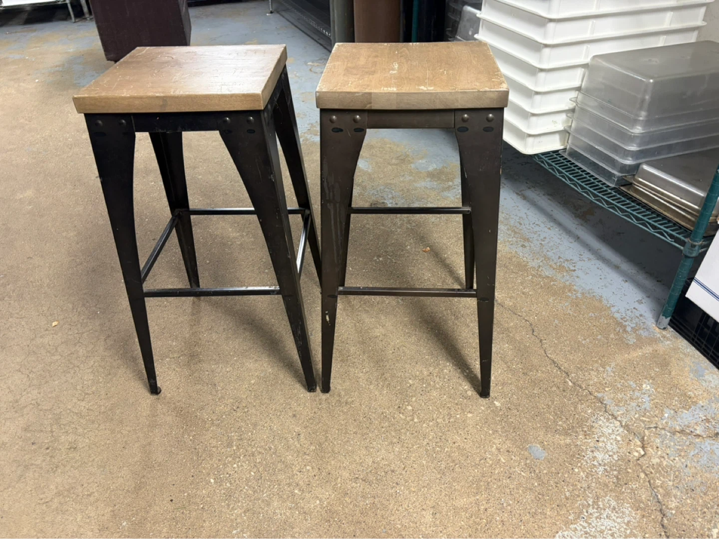 Industrial Style Bar Stool with Wooden Seat