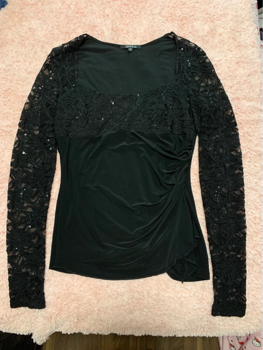 Black lace sequin long sleeve top