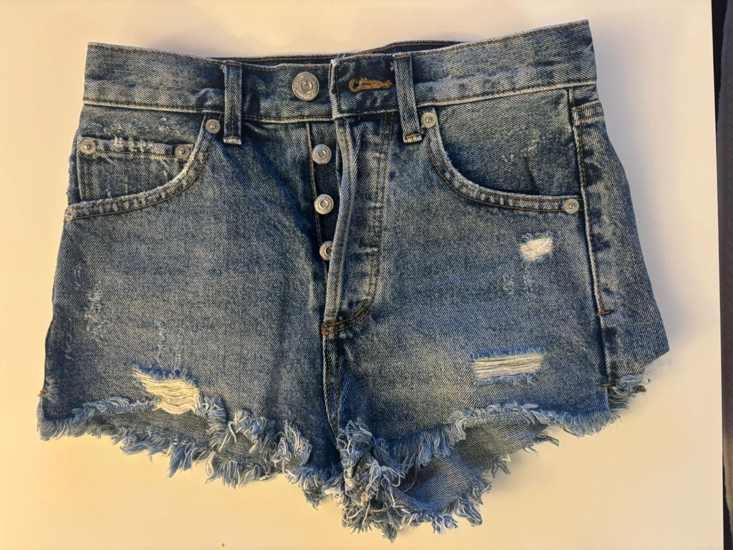 MANGO Denim Women's Blue Distressed Jean Shorts