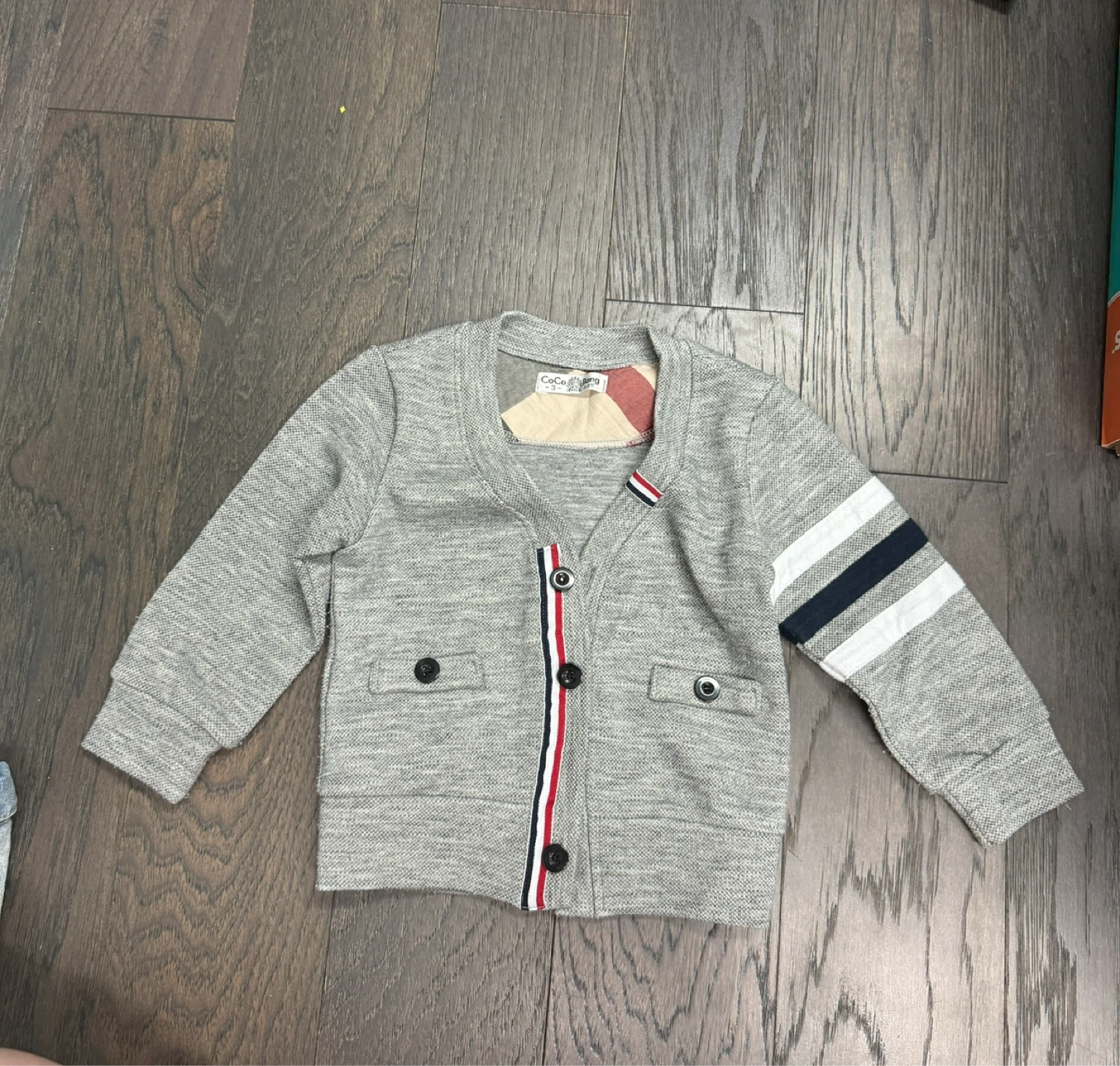 Grey Cardigan with Stripes