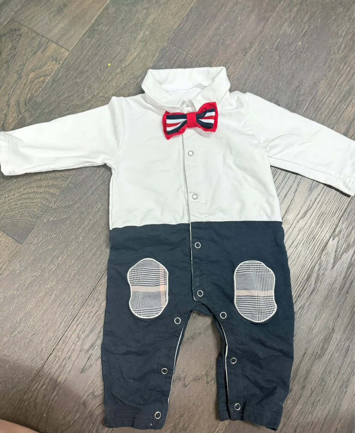Baby Boys Long Sleeve Romper with Bowtie