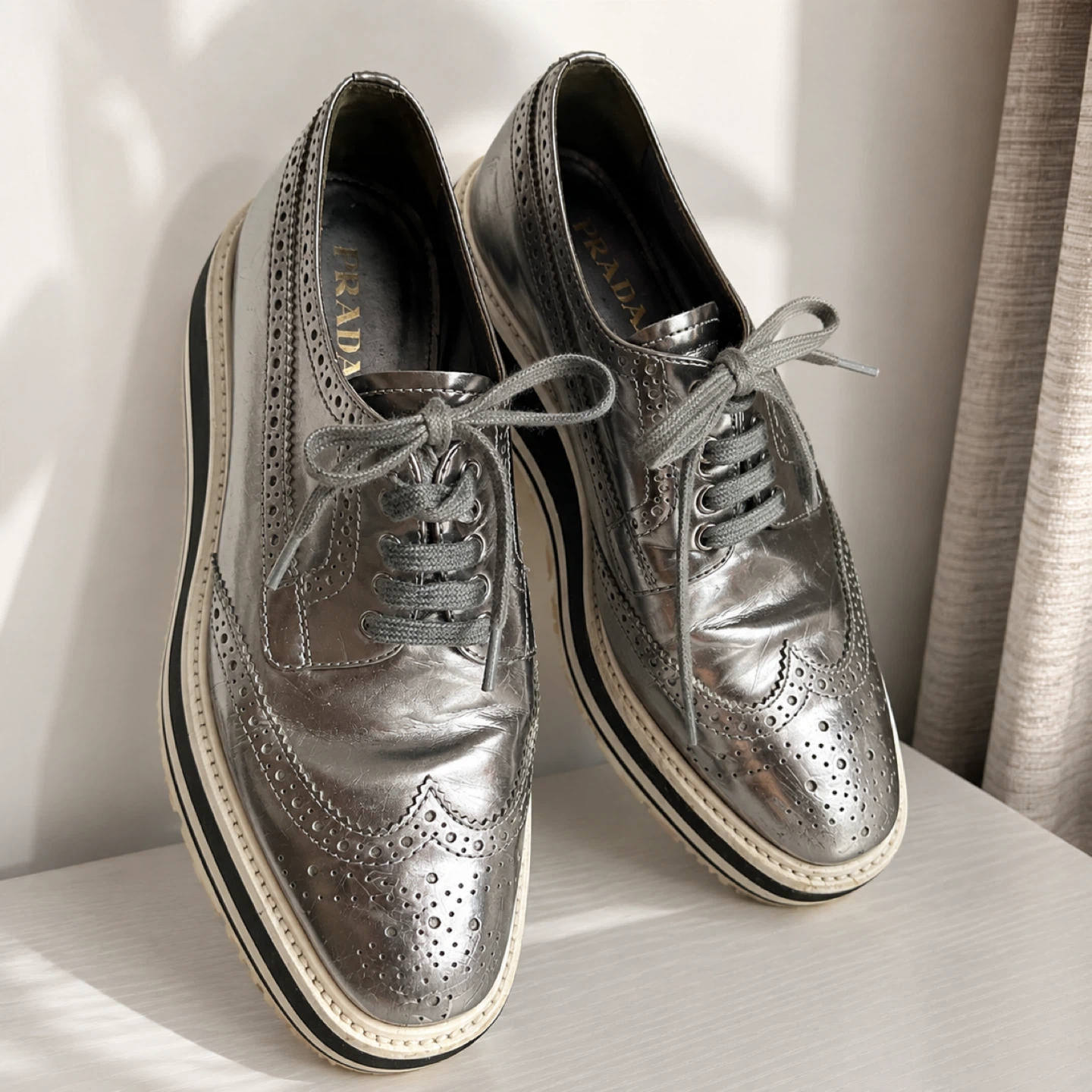 Prada Metallic Wingtip Platform Brogues size 38