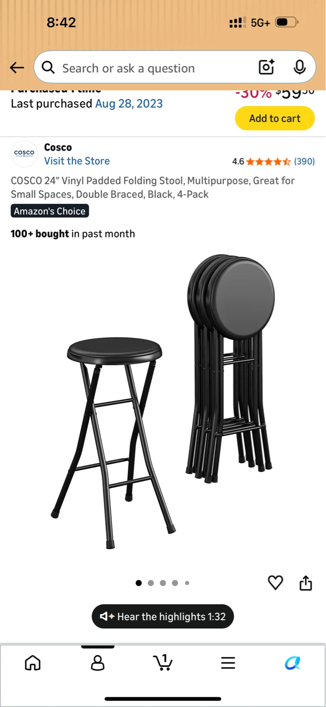 Cosco 24" Vinyl Padded Folding Stool (4-Pack)