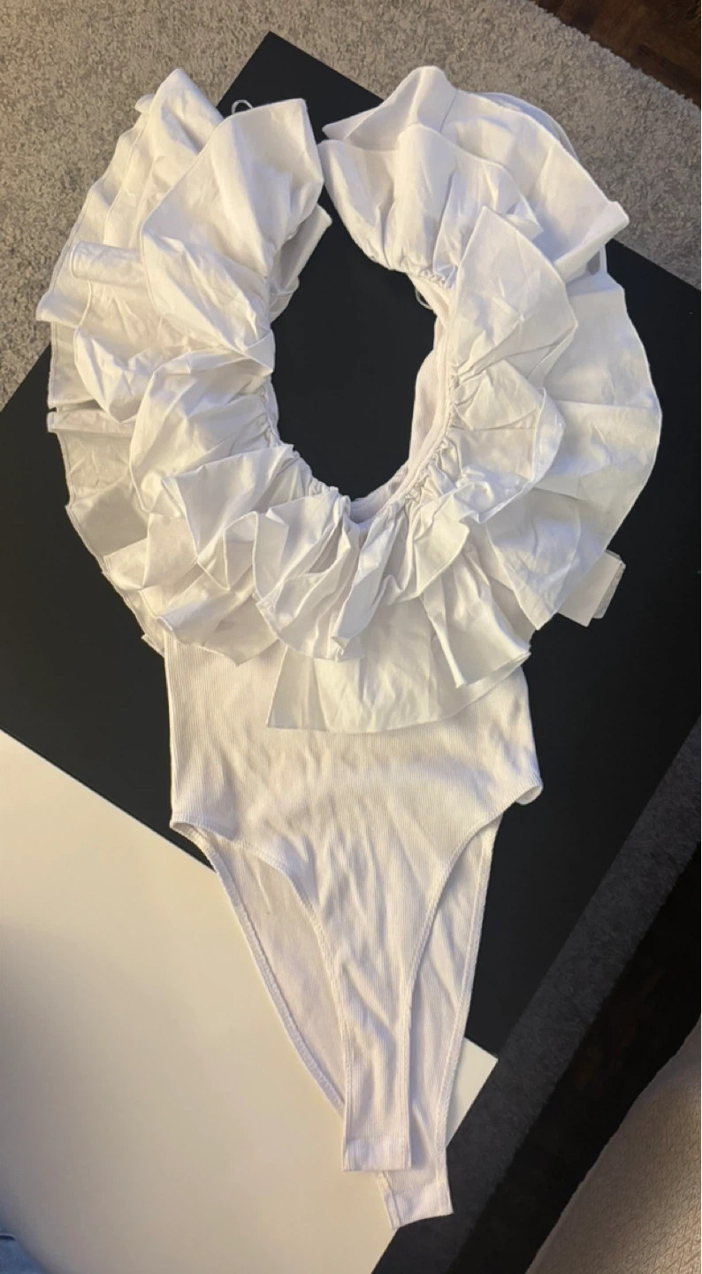 White Zara Bodysuit with Ruffles