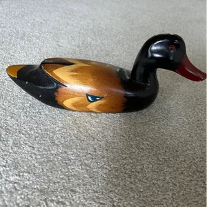 VTG Handcrafted Wooden Mallard Duck: Glossy With Glass Eyes