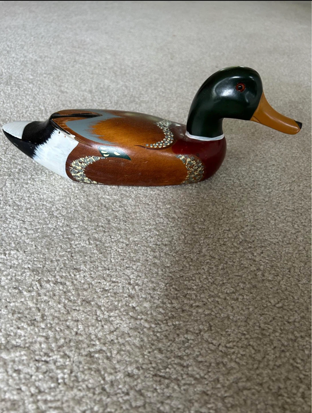 Wood Carved Mallard Duck Decoy Hand-painted Glossy Unmarked