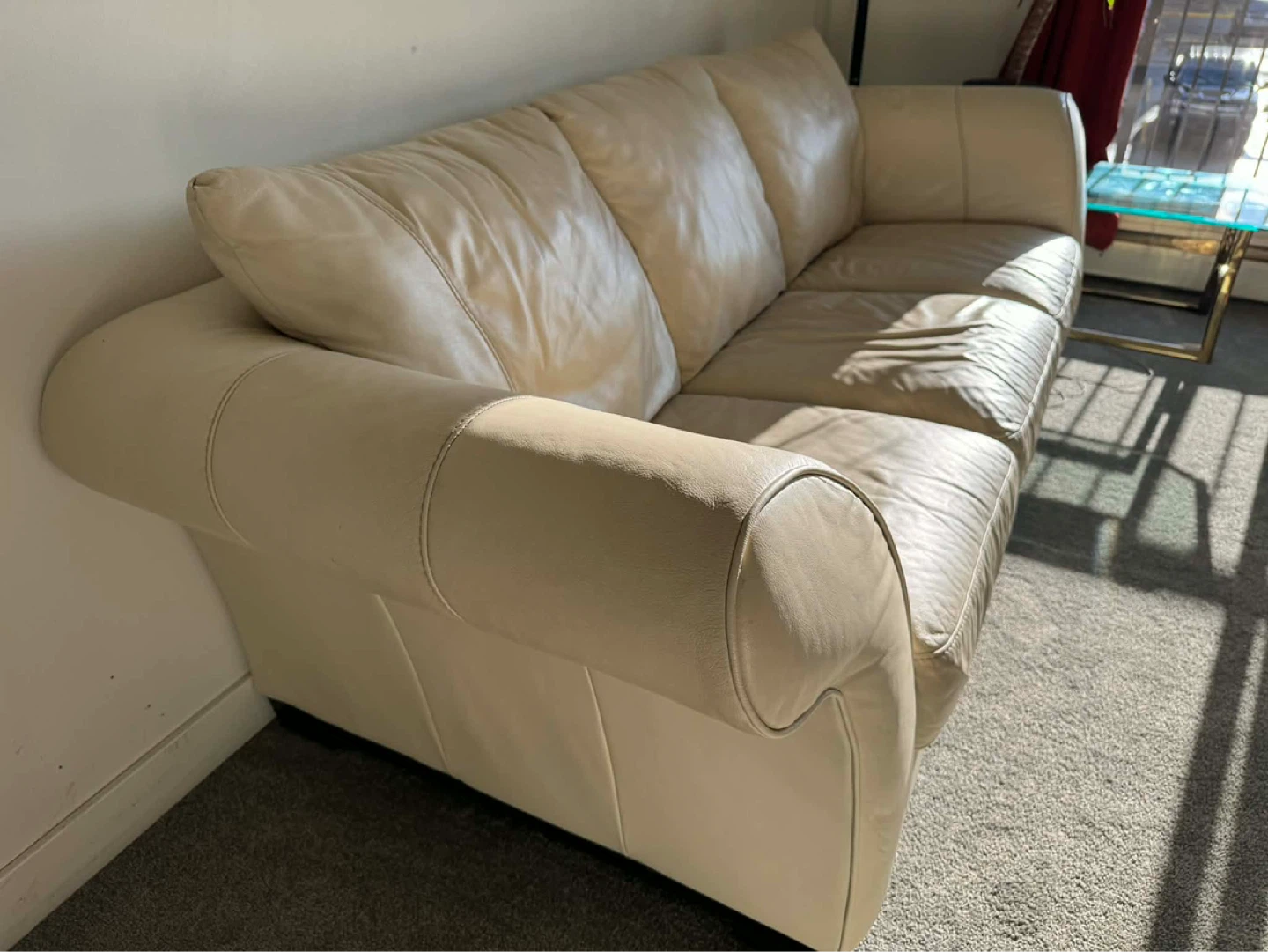 Cream Leather 3-Seater Sofa and Armchair - photo 3