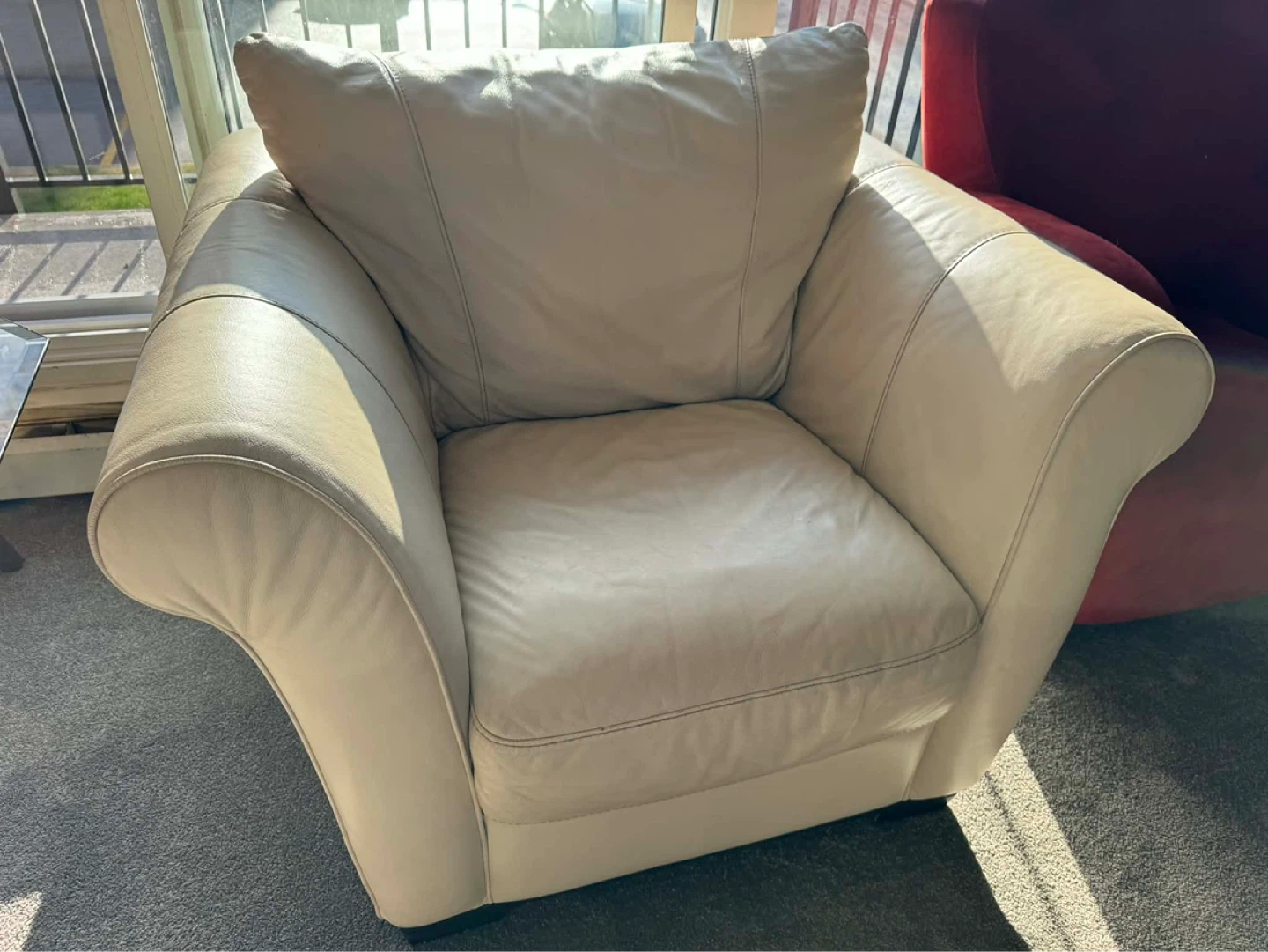 Cream Leather 3-Seater Sofa and Armchair - photo 4