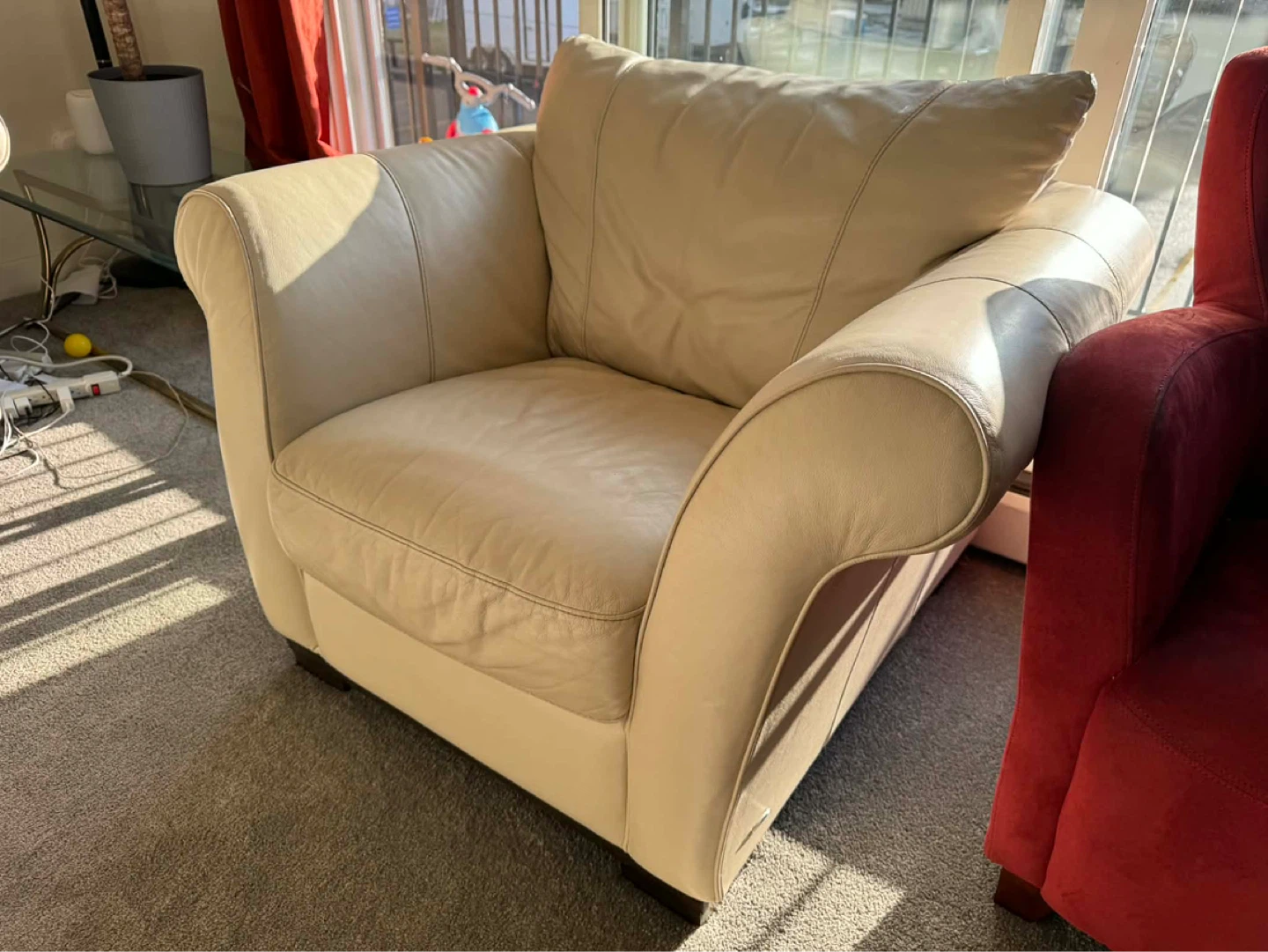 Cream Leather 3-Seater Sofa and Armchair - photo 2