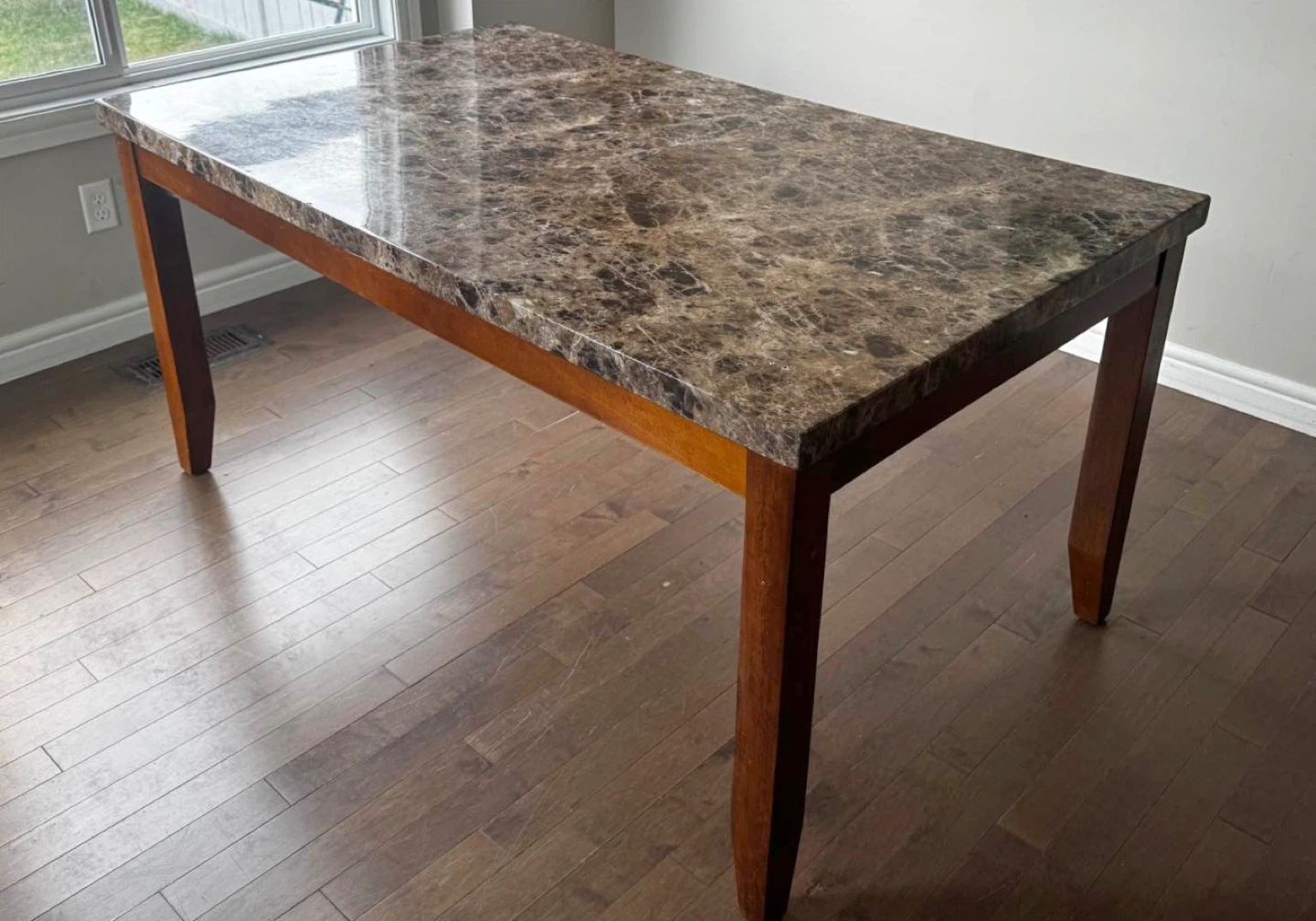 Marble Top Dining Table with Wooden Legs