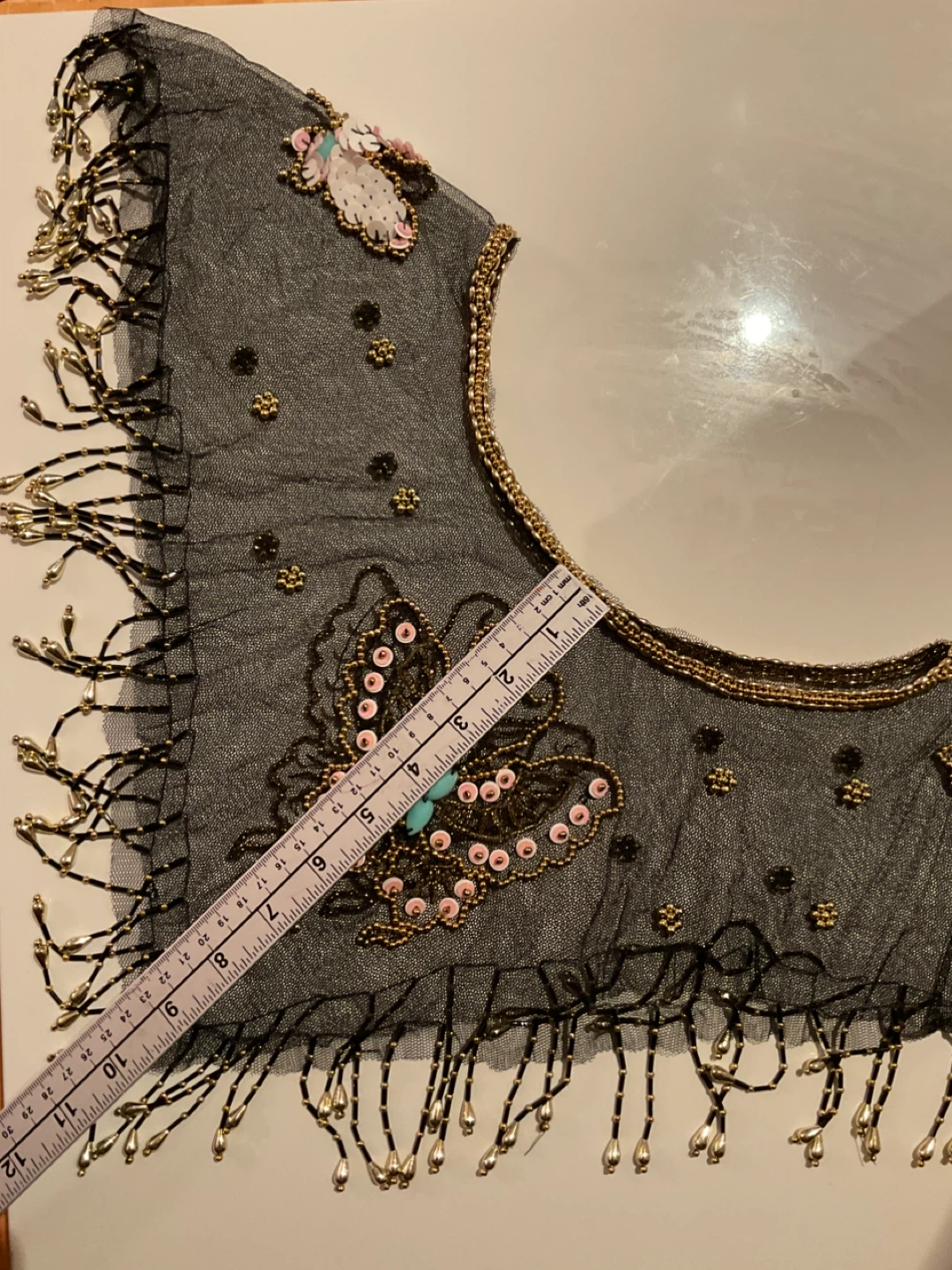 Vintage Beaded Butterfly Mesh poncho with gold beaded fringe - photo 3