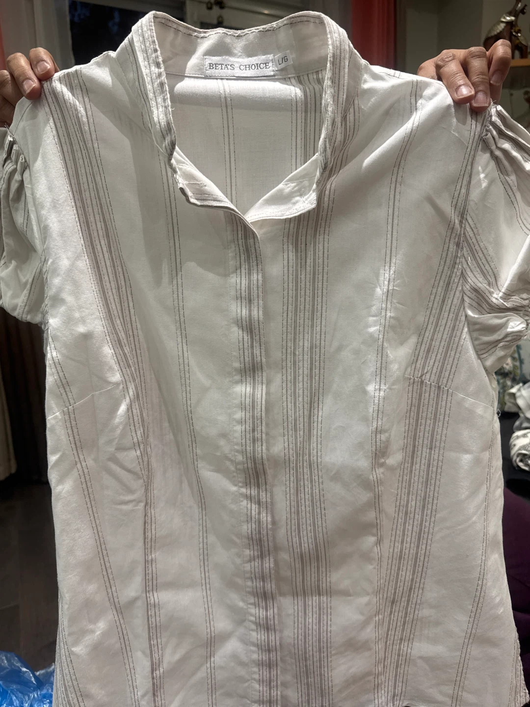 Beta's Choice White Striped Blouse - Size L