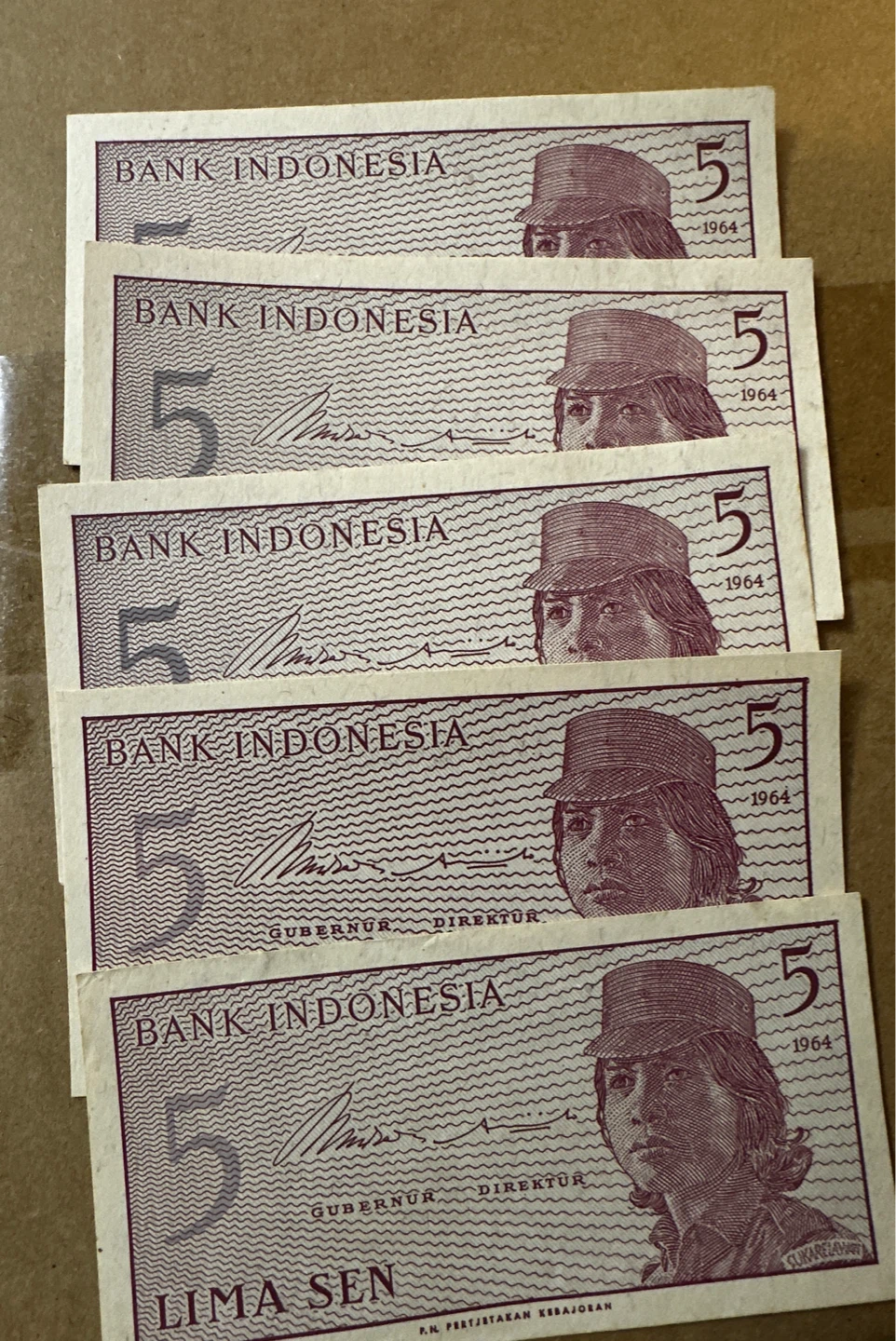 5 Lima Sen Bank Indonesia Banknotes (1964)