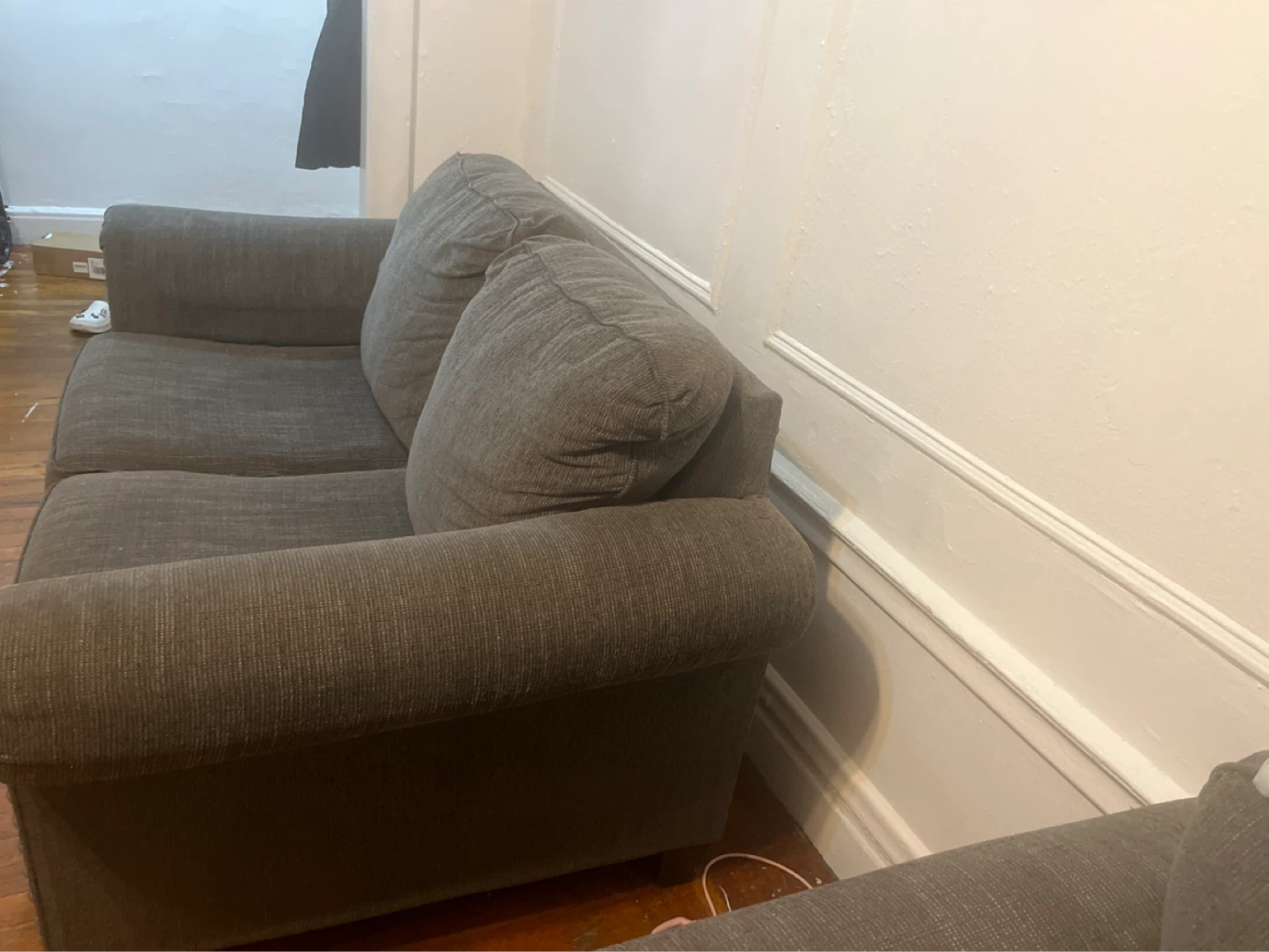 Gray Fabric Sofa with Studded Arms - photo 2