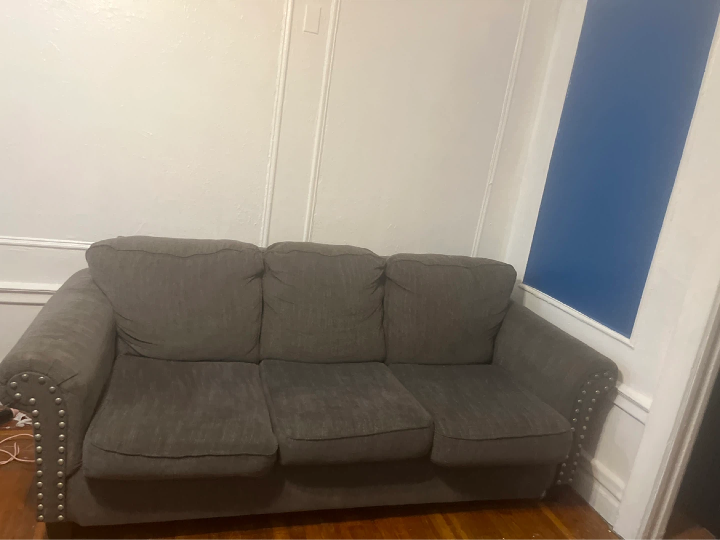 Gray Fabric Sofa with Studded Arms - photo 3