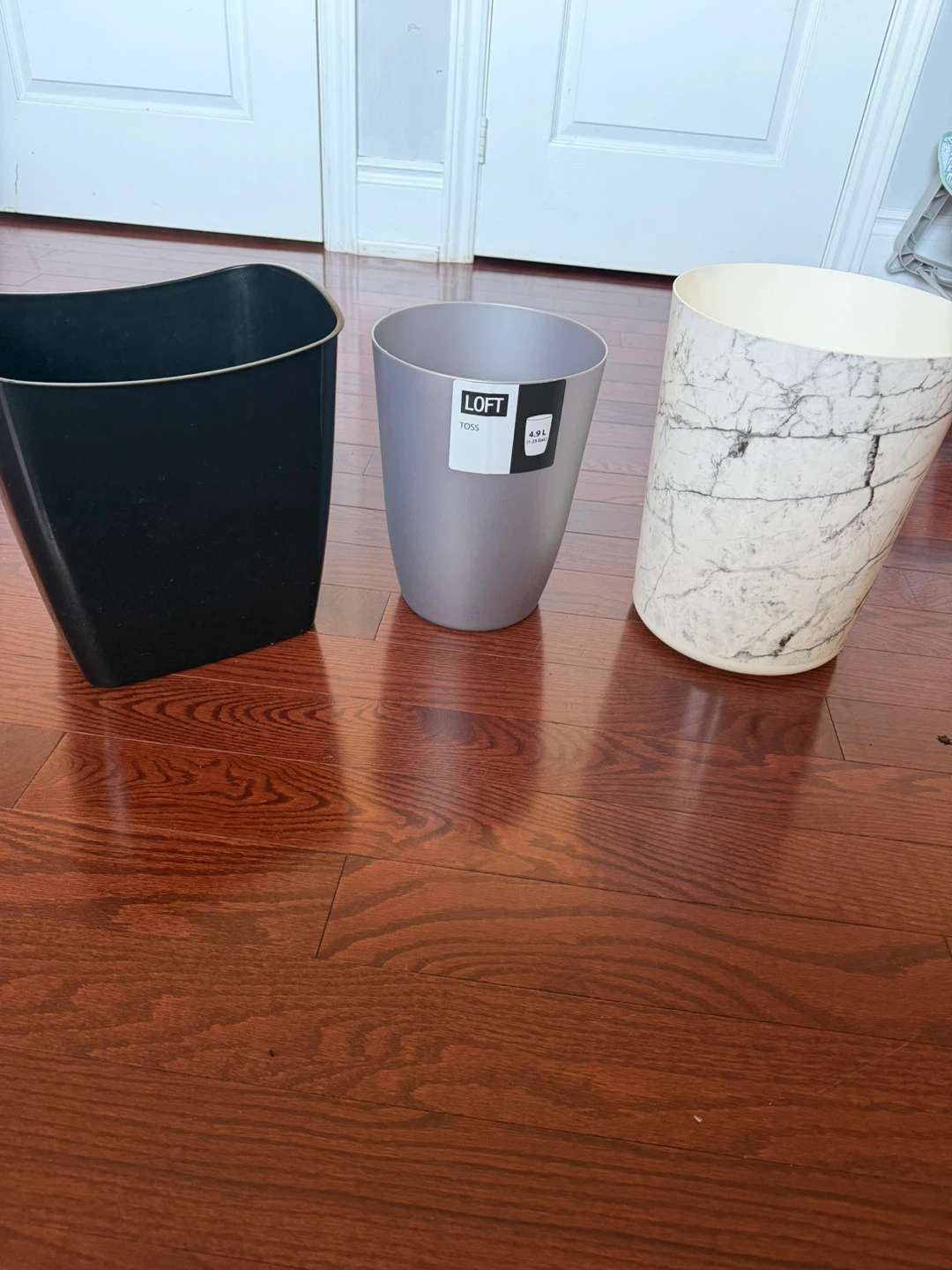 3 Small Trash Cans - Loft, Black, Marble Print