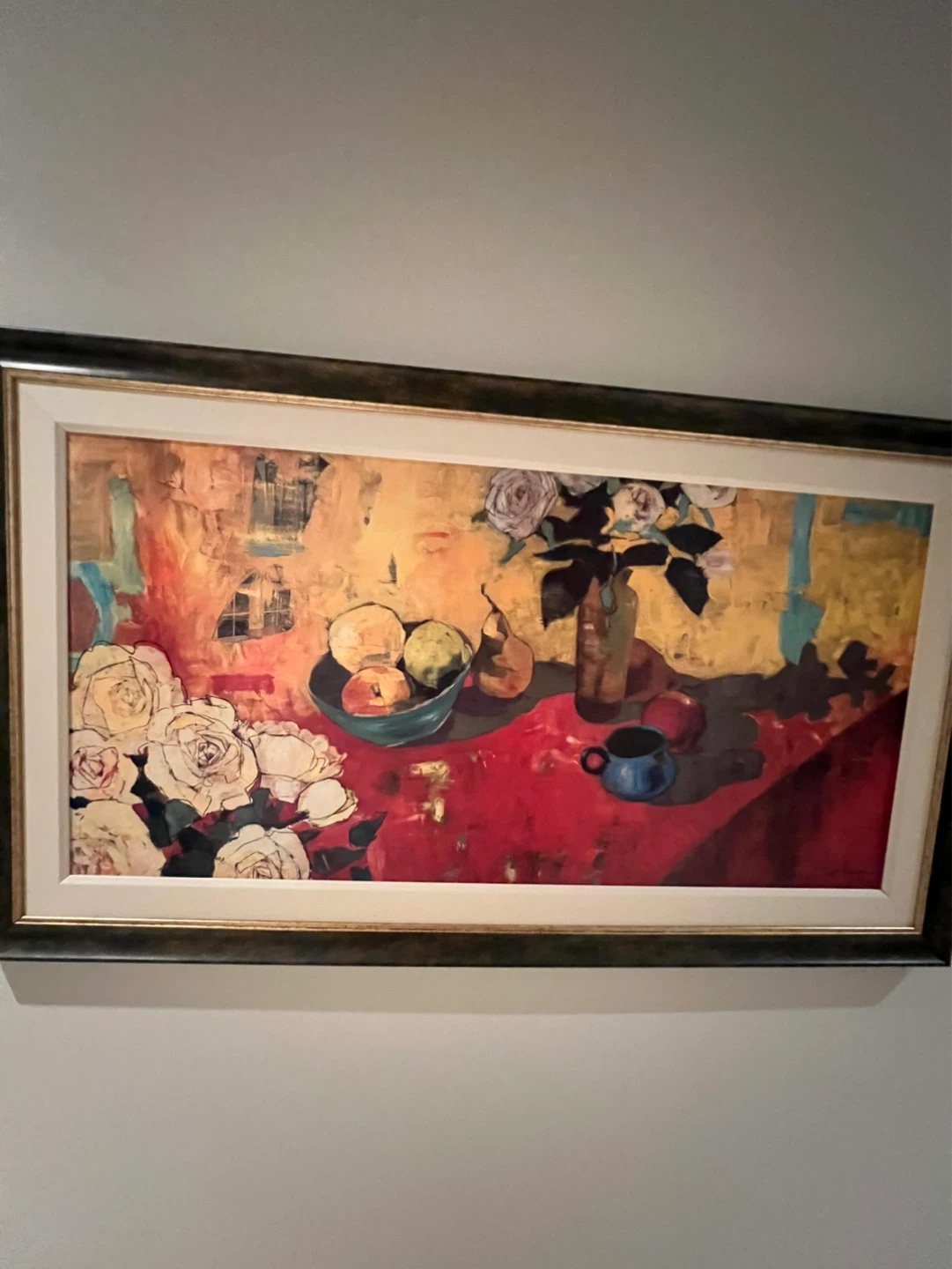 Framed Still Life Painting with Flowers and Fruit - photo 3