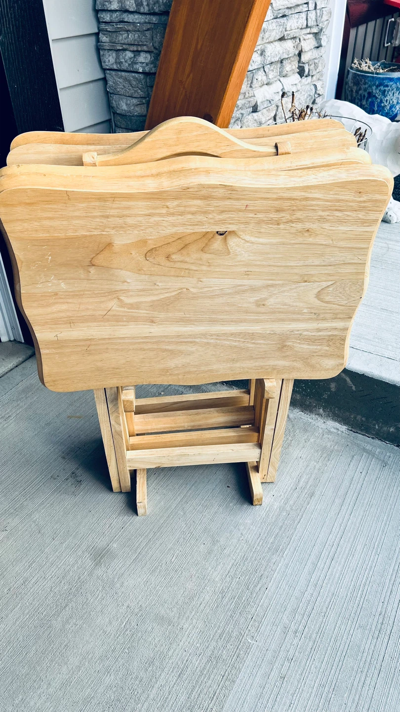 Set of 4 Solid Wood TV Trays / Folding Snack Tables