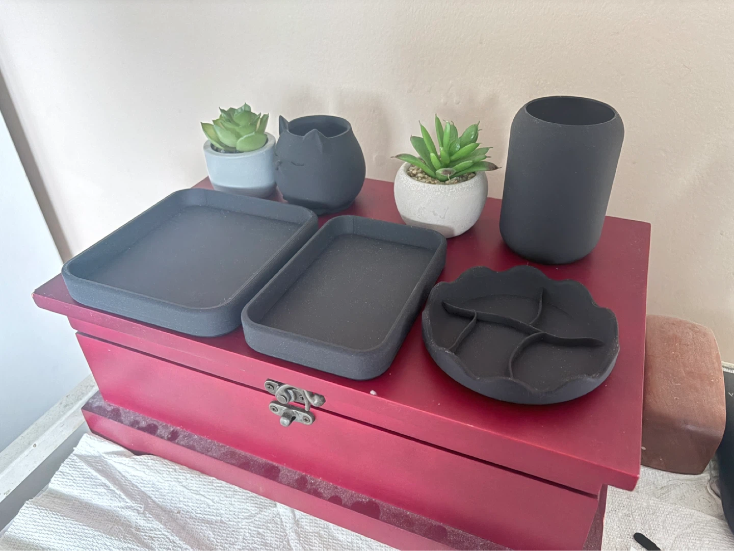 Set of 3 Black Trays, two pencil holders