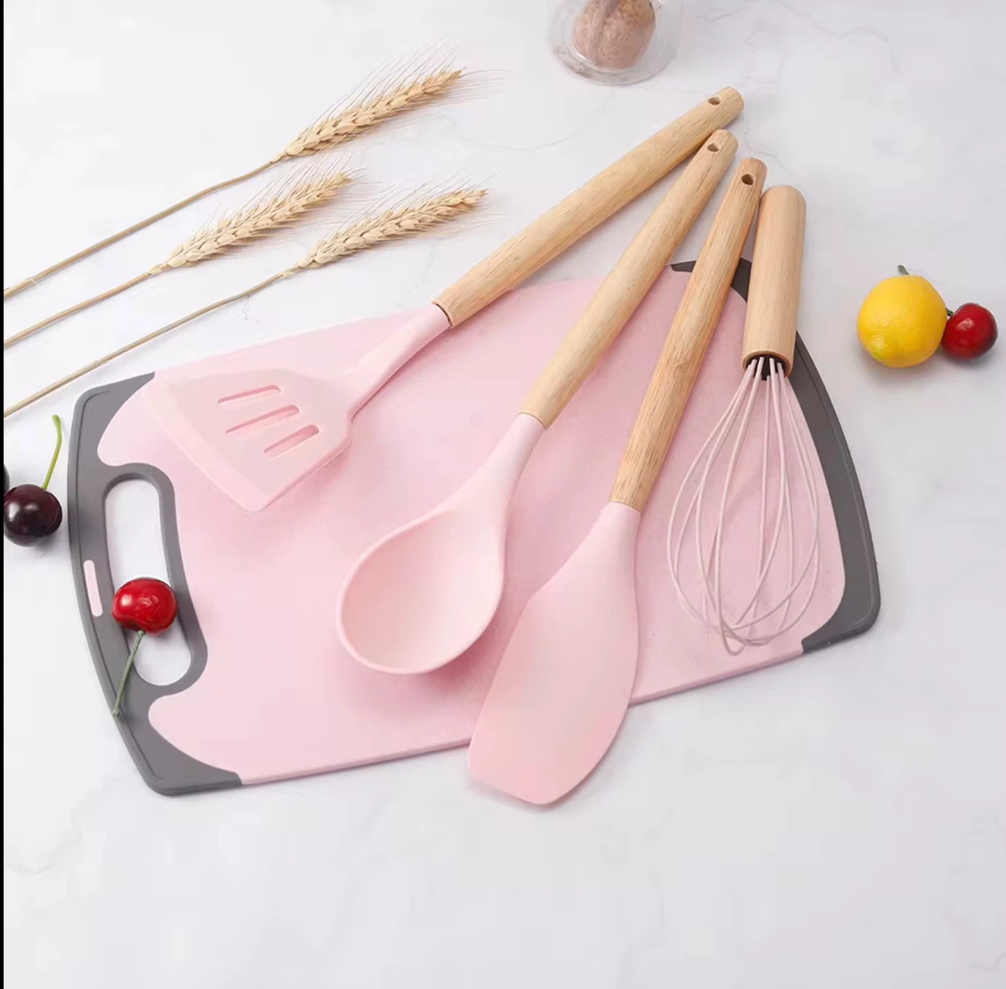 Pink Kitchen Utensil Set with Knife Block and Cutting Board - photo 3