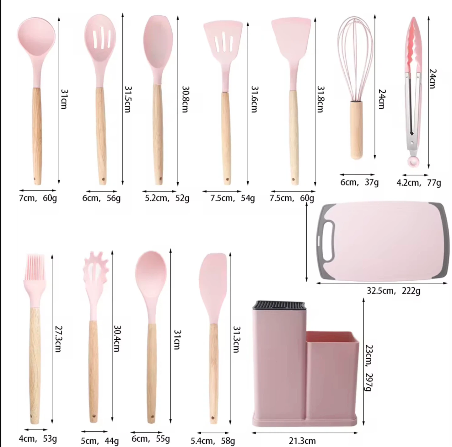 Pink Kitchen Utensil Set with Knife Block and Cutting Board - photo 4