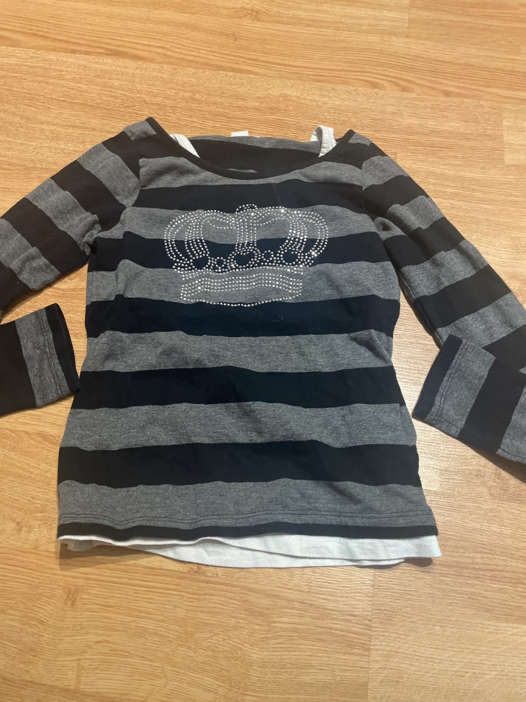 Striped Long Sleeve Shirt with Crown Embellishment