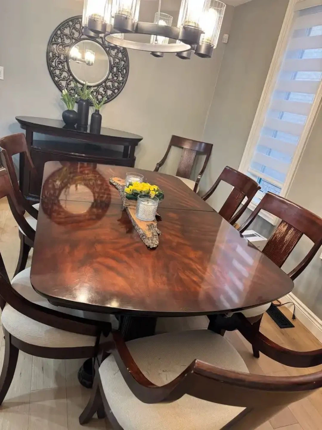 Dark Wood Dining Table and Chairs Set