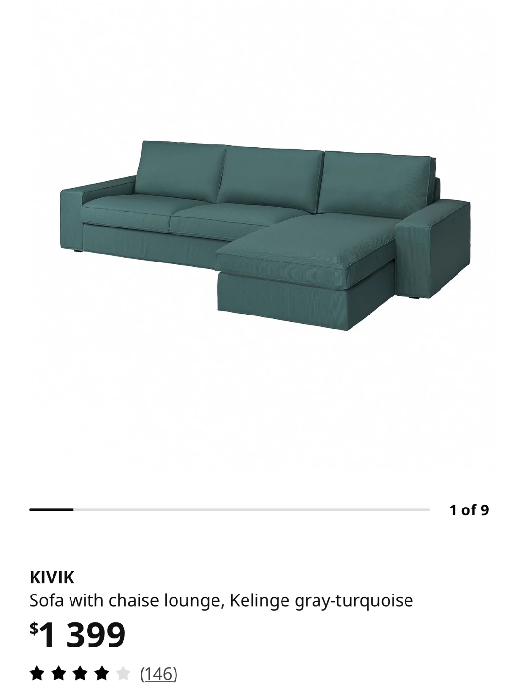 IKEA KIVIK Sofa with chaise lounge, Kelinge gray-turquoise - photo 4