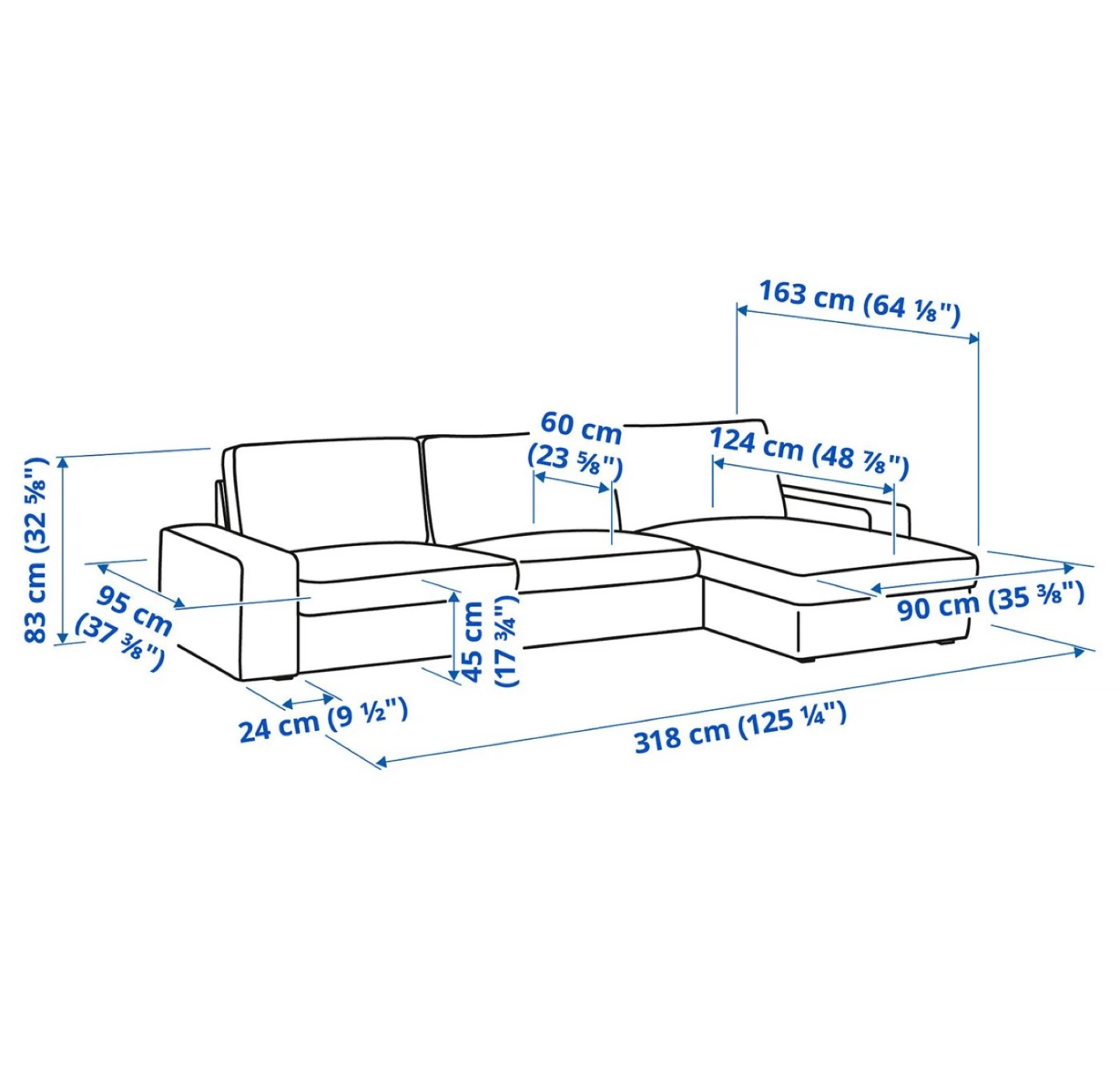IKEA KIVIK Sofa with chaise lounge, Kelinge gray-turquoise - photo 3