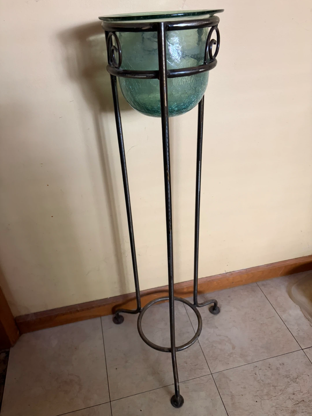 Tall Glass and Metal Planter Stand