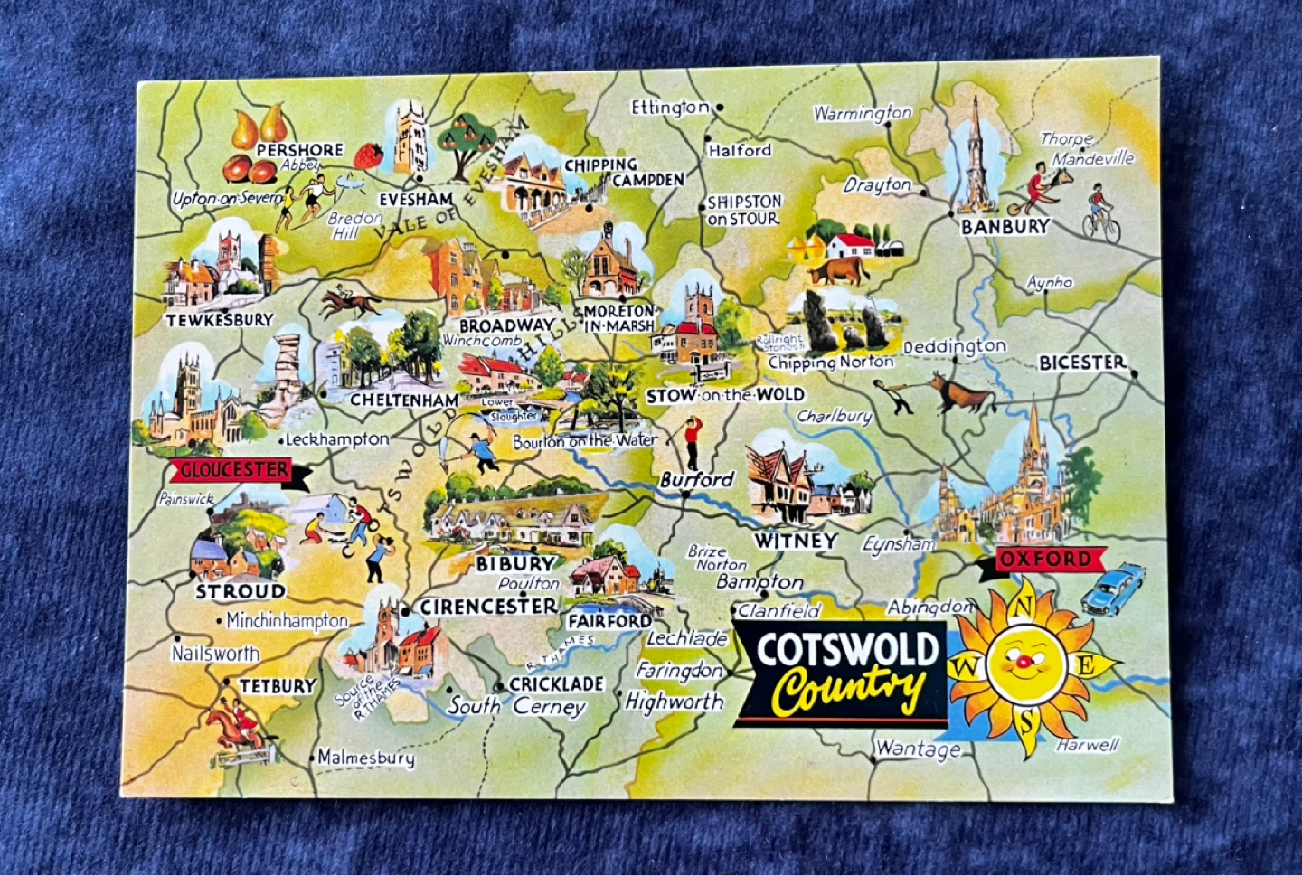 Postcard - Cotswold Country Map