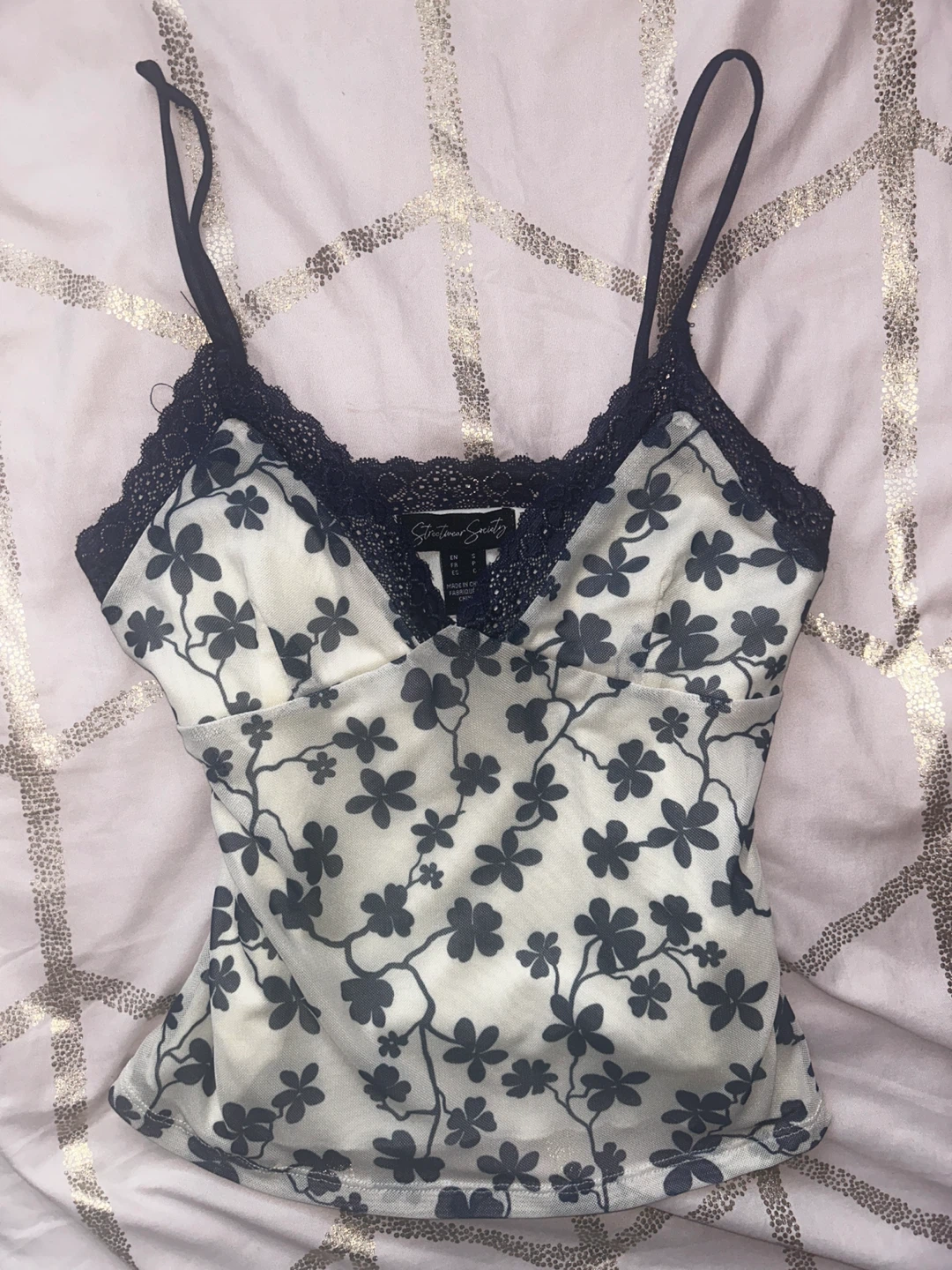 y2k navy beige tank top