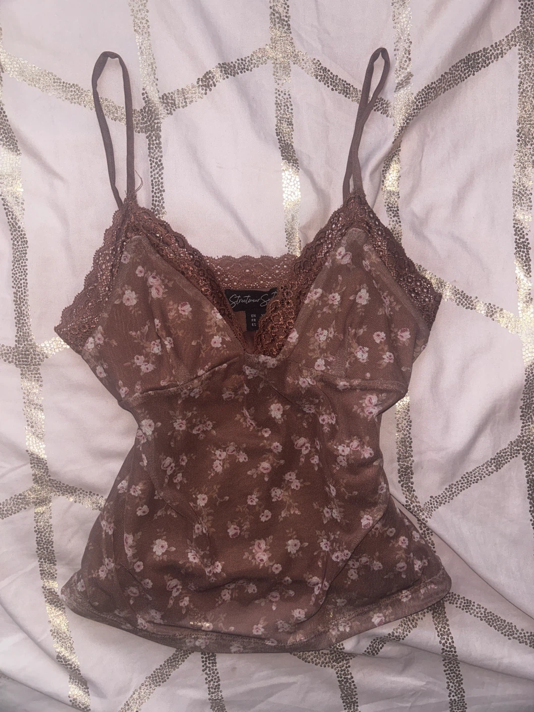 y2k brown floral tank top