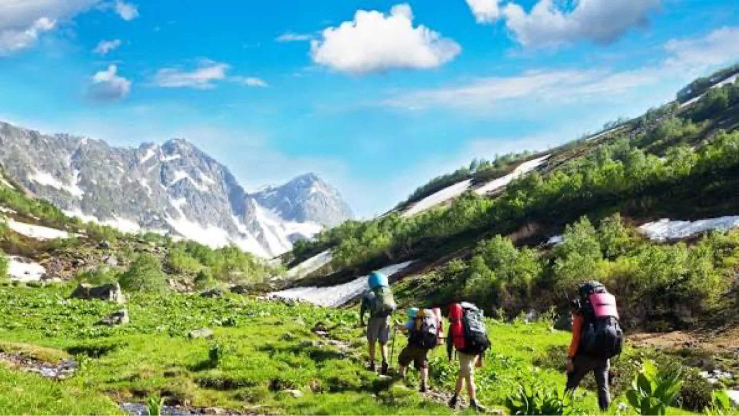 Group of hikers in a mountain landscape