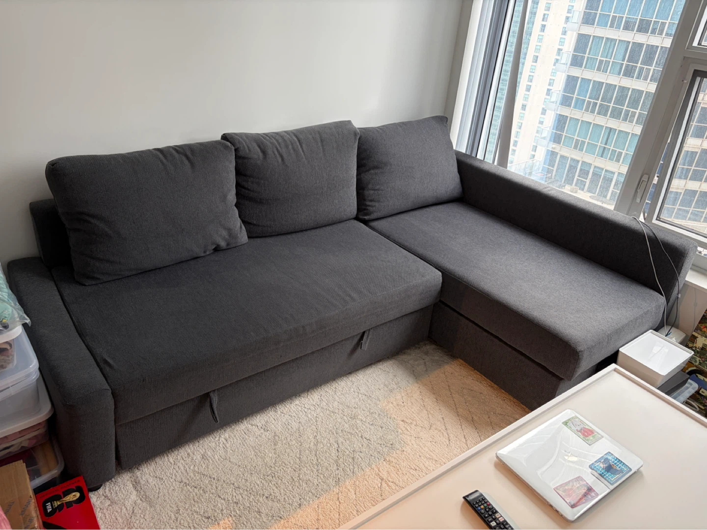 IKEA Dark Gray Sectional Sofa with storage