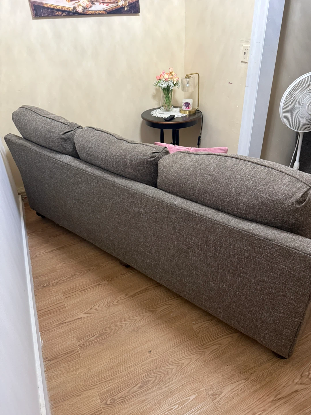 Gray Fabric Three-Seater Sofa with Nailhead Trim - photo 4