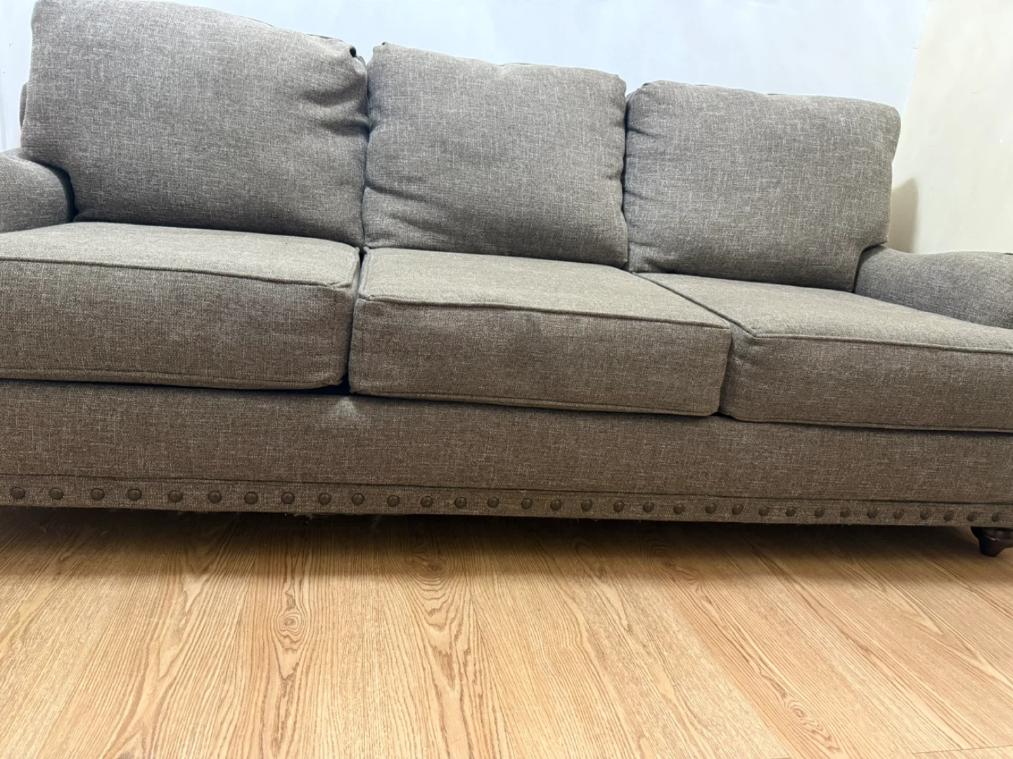 Gray Fabric Three-Seater Sofa with Nailhead Trim - photo 5